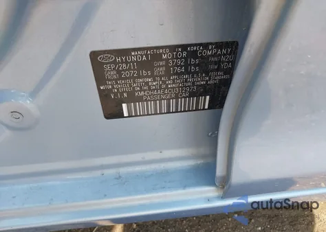 2012 Hyundai Elantra Gls (Ulsan Plant) from USA, damaged, VIN KMHDH4AE4CU312973